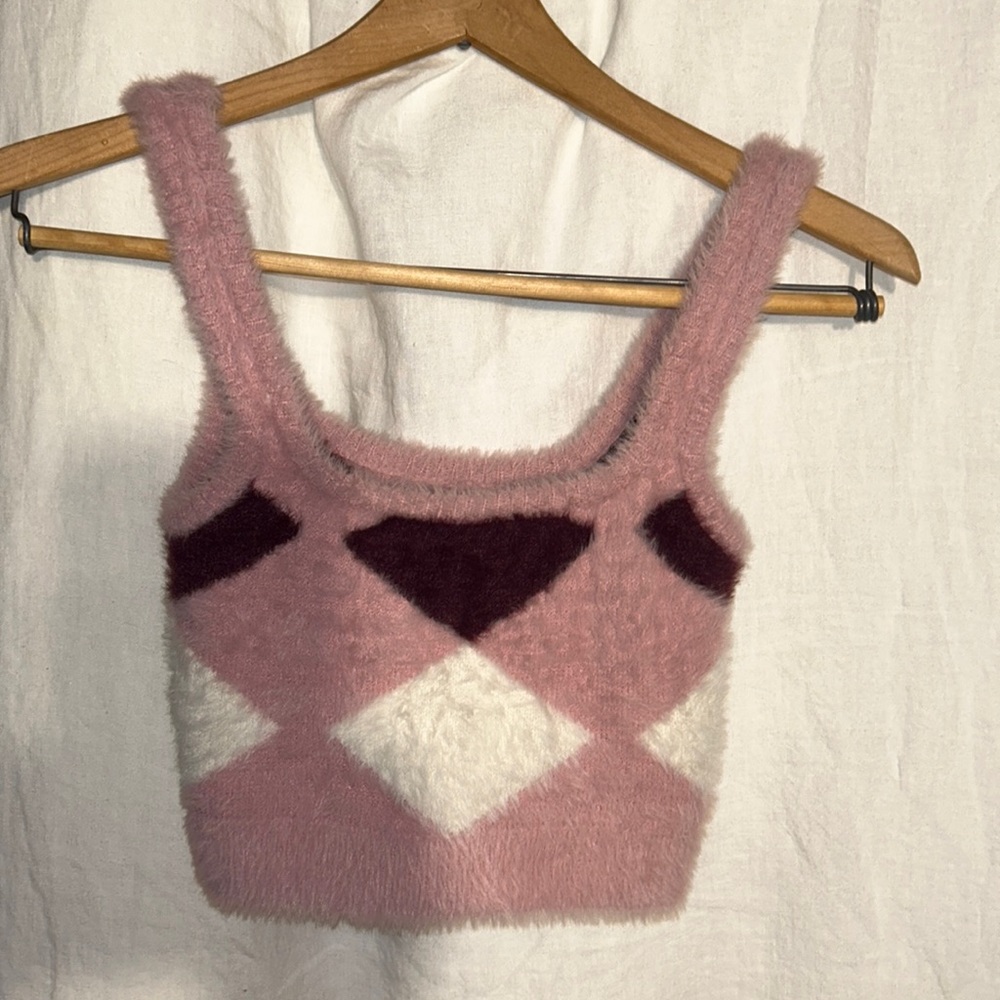 Women’s cotton on size, small crop top, furry texture, pink, purple, White NWT